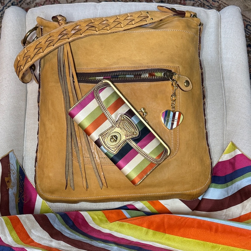 Coach Legacy Thompson Vachetta Braided Fringe Duffle Bag w/FS Striped Wallet